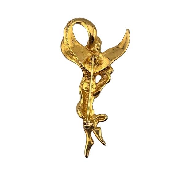 Vintage Lady Remington Figural Gold Tone Angel Brooch - Signed LR Rare - Picture 5 of 8